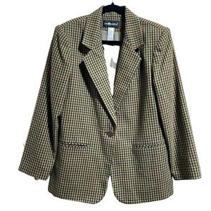 Sag Harbor Wool Blend Houndstooth Single Breasted Suit Jacket Women's Size 10